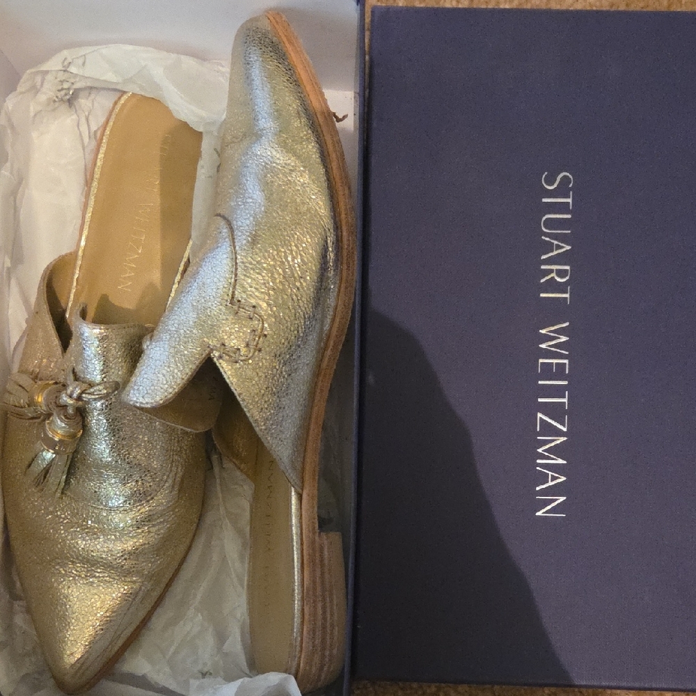 Stuart Weitzman Gold Flats with Shimmery Finish